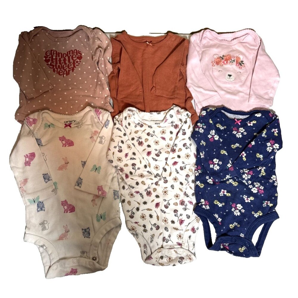 0-3 ~ 3m Long Sleeve Bodysuit Baby Floral Clothing 6 Piece Bundle Lot 2001
